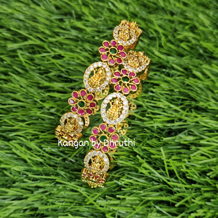 Lakshmi designer imitation bangles with pink and green stones