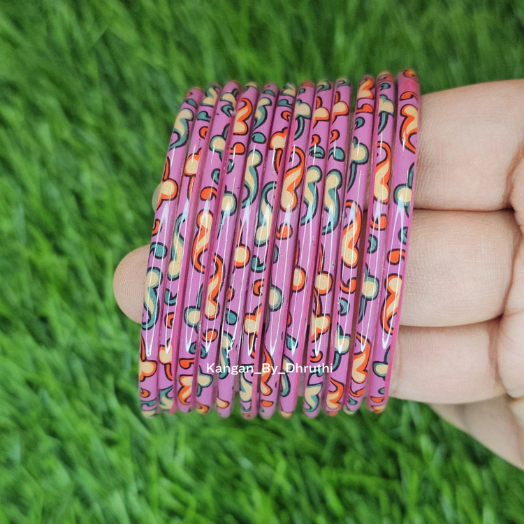 Lavender Raaga Printed Glass Bangles