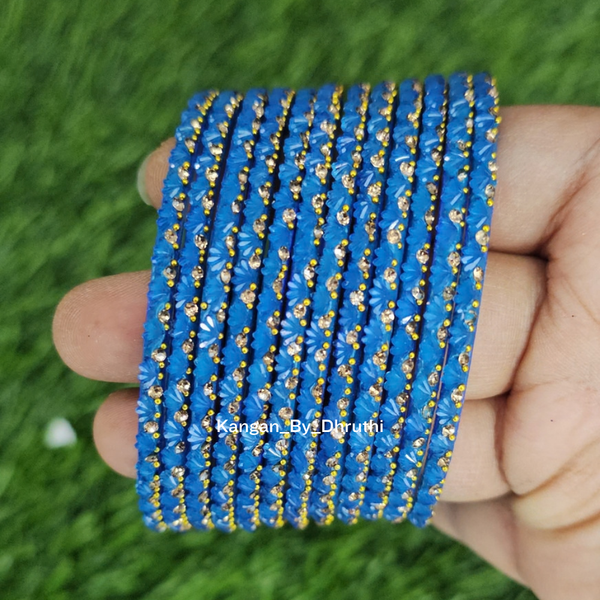 Light Blue Colour Thaamara Lotus Glass Bangles