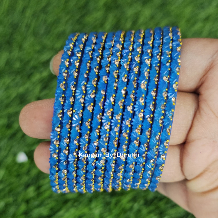 Light Blue Colour Thaamara Lotus Glass Bangles