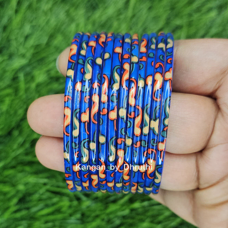 Light Blue Raaga Printed Glass Bangles