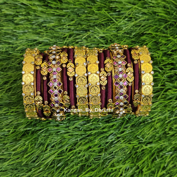 Manasa-Lakshmi Gold Coins & Coffee Brown Bridal Bangles Set1
