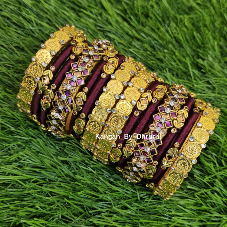 Manasa-Lakshmi Gold Coins & Coffee Brown Bridal Bangles Set2