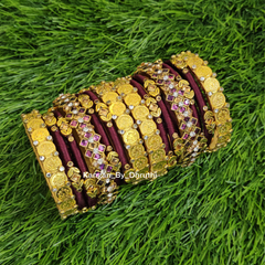 Manasa-Lakshmi Gold Coins & Coffee Brown Bridal Bangles Set3