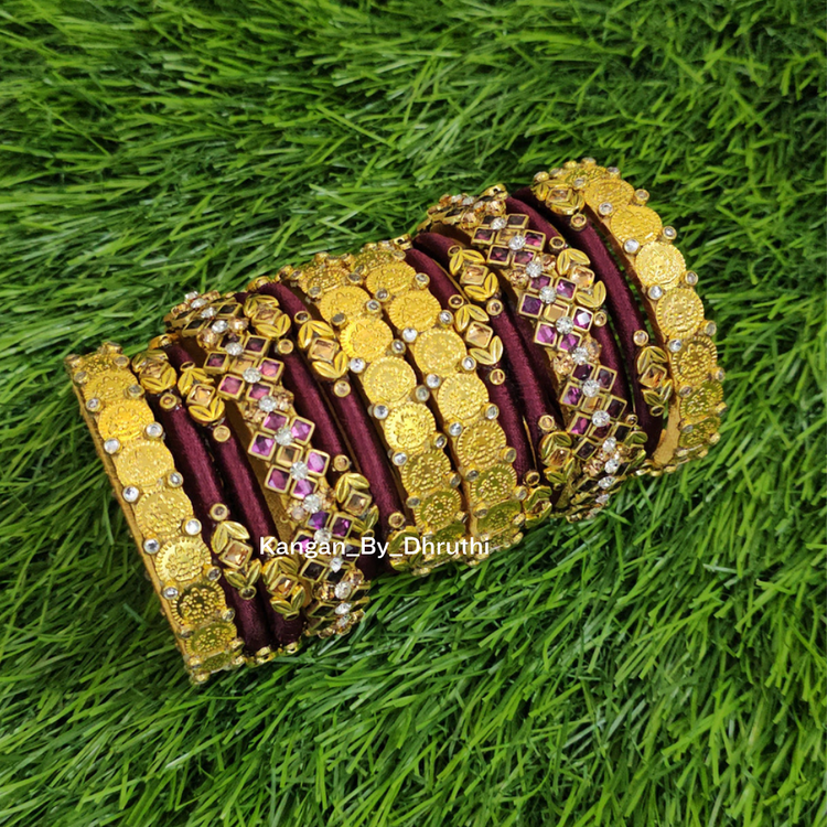 Manasa-Lakshmi Gold Coins & Coffee Brown Bridal Bangles Set3