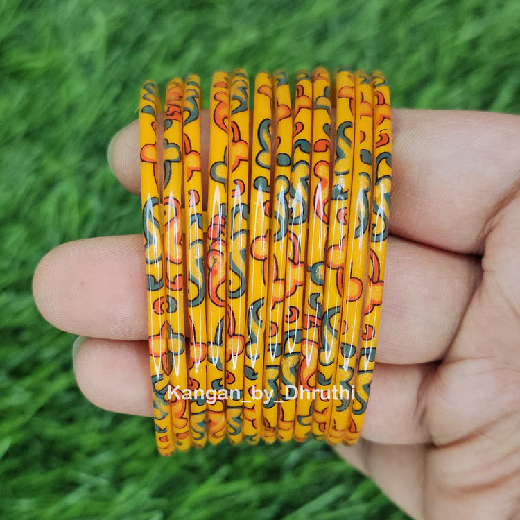Mango Yellow Raaga Printed Glass Bangles
