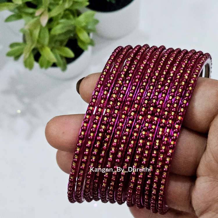 Megenta Pink Colour Tara Pearl Glass Bangles1