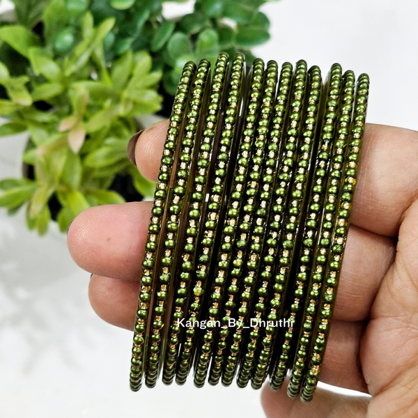 Mehendi Colour Tara Pearl Glass Bangles