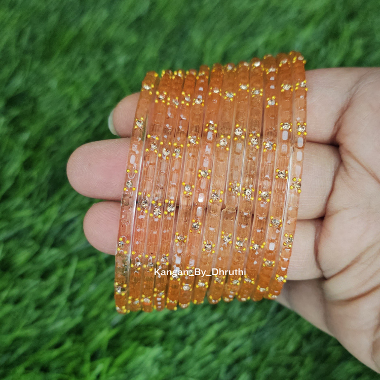 Peach Colour Laya Glass Bangles1