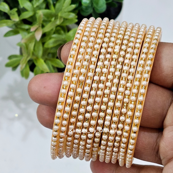 Peach Colour Tara Pearl Glass Bangles