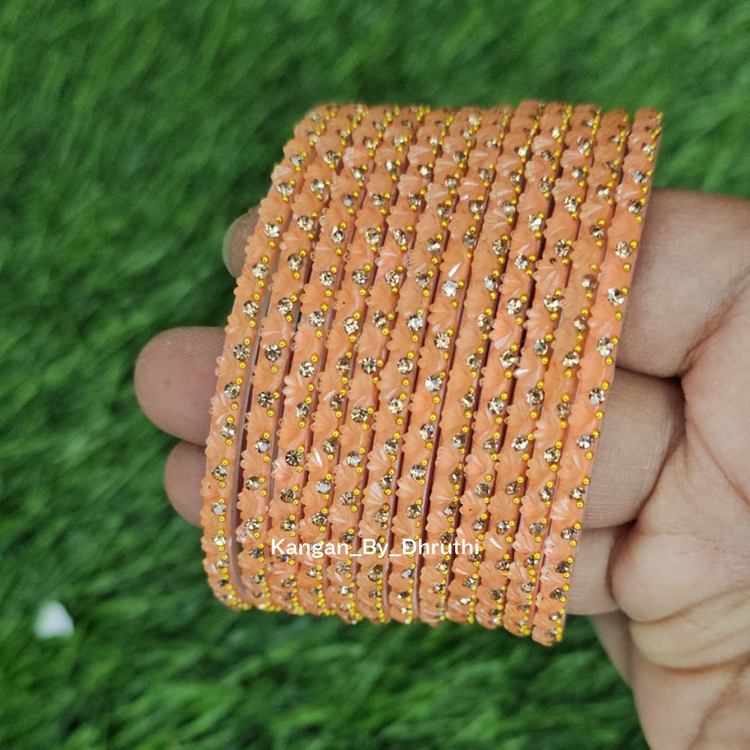 Peach Colour Thaamara Lotus Glass Bangles