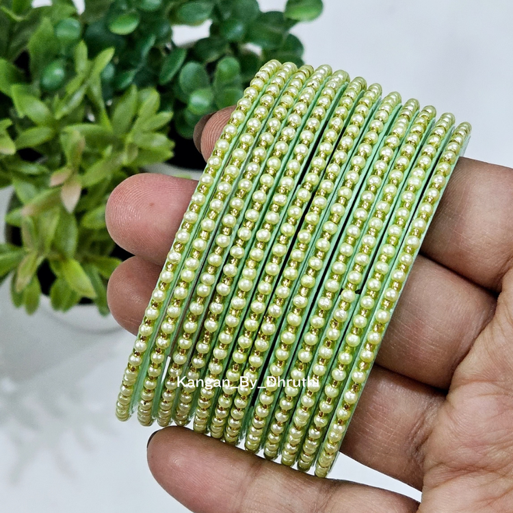 Pista Green Colour Tara Pearl Glass Bangles