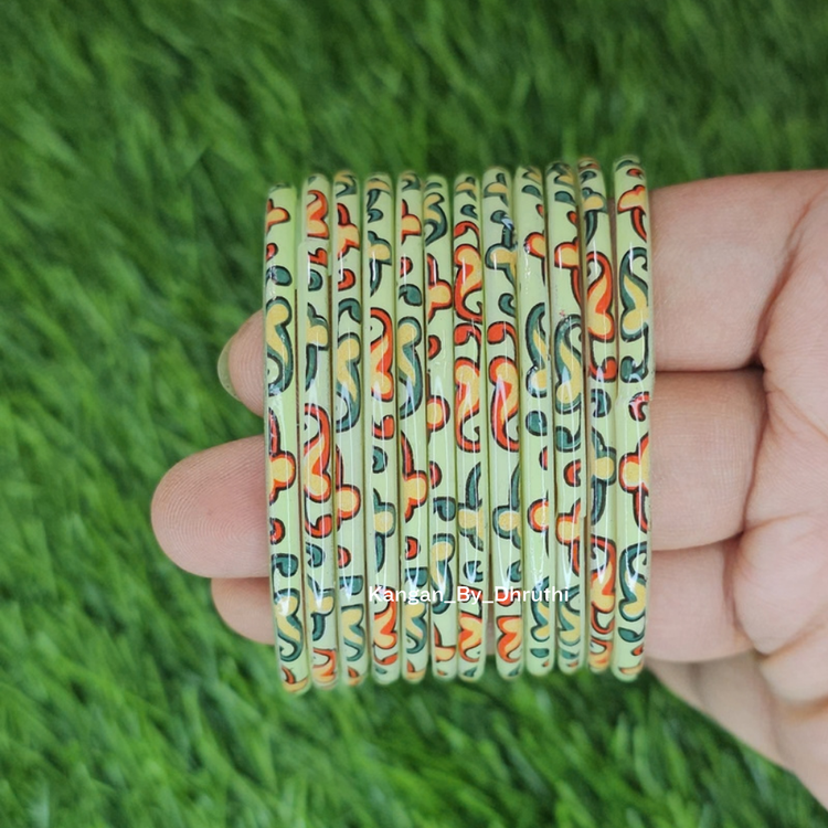 Pista Green Raaga Printed Glass Bangles