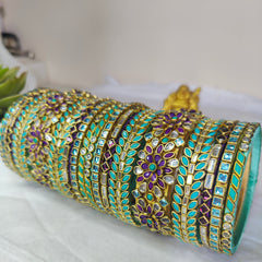Purple & Teal Flower Bangle Set