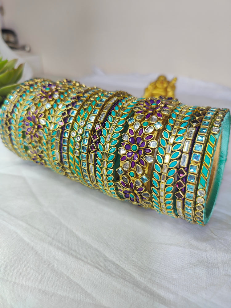 Purple & Teal Flower Bangle Set