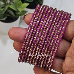 Purple Colour Amulya Stone Glass Bangles