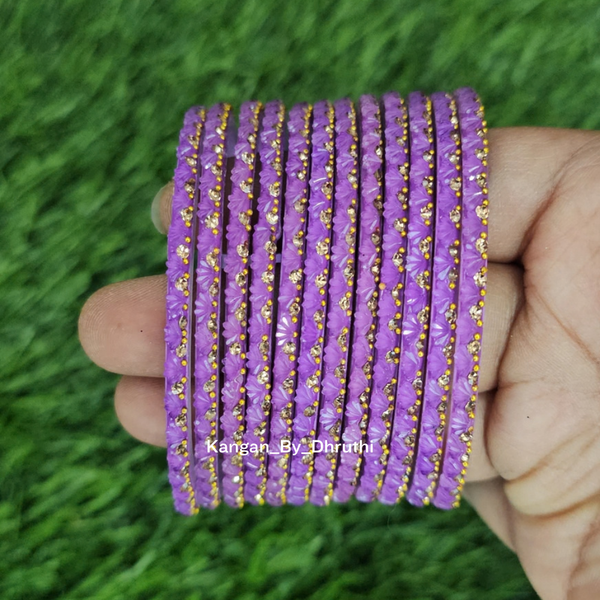 Purple Colour Thaamara Lotus Glass Bangles