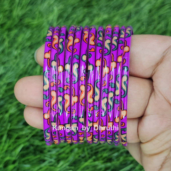Purple Raaga Printed Glass Bangles