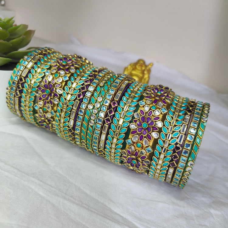 Purple & Teal Flower Bangle Set