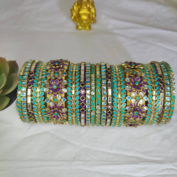 Purple & Teal Flower Bangle Set