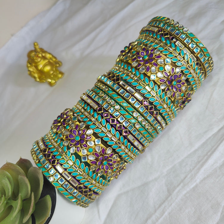 Purple & Teal Flower Bangle Set