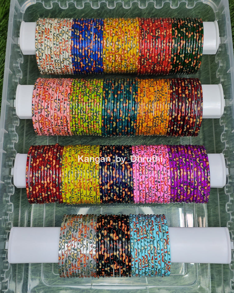 Yellow Raaga Printed Glass Bangles