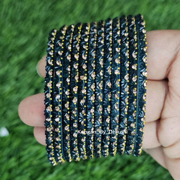 Radium Blue Colour Thaamara Lotus Glass Bangles