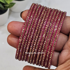 Rani Pink Colour Amulya Stone Glass Bangles