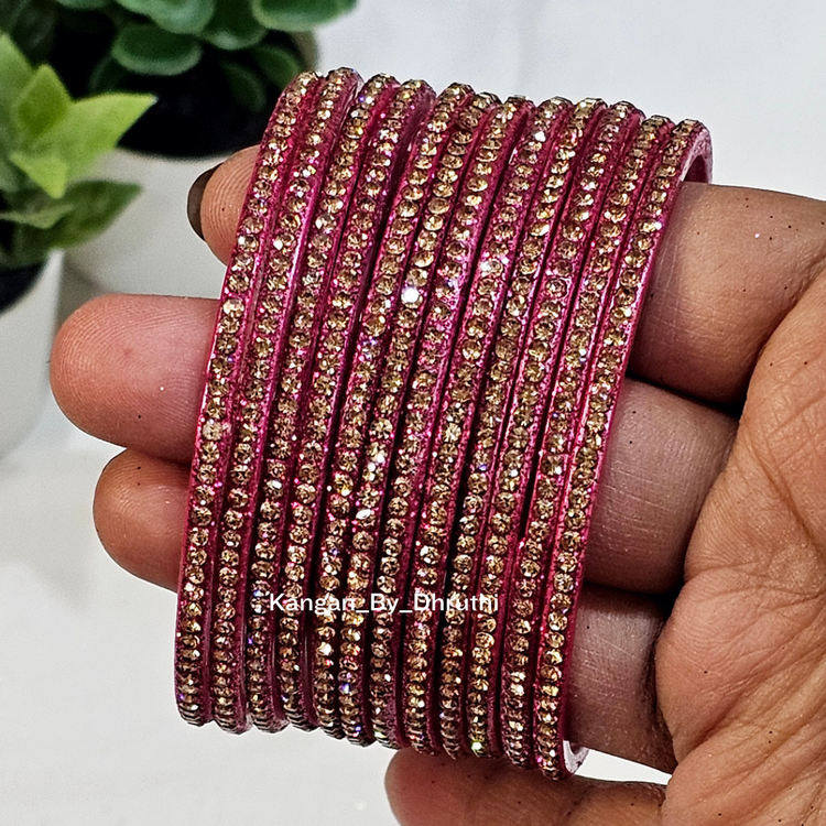 Rani Pink Colour Amulya Stone Glass Bangles1