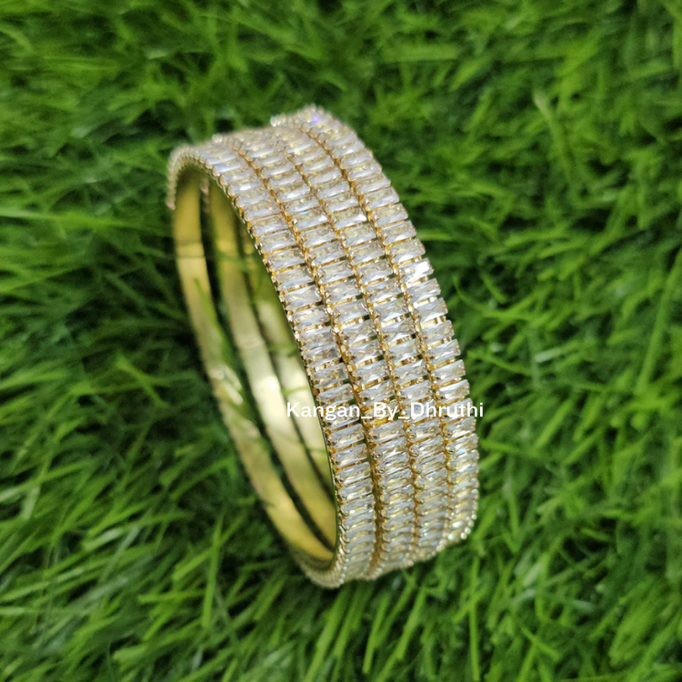 Rectangle Shaped White Crystal Stone Bangles2