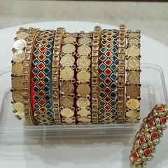 Red & Blue Lakshmi Coin Bangles