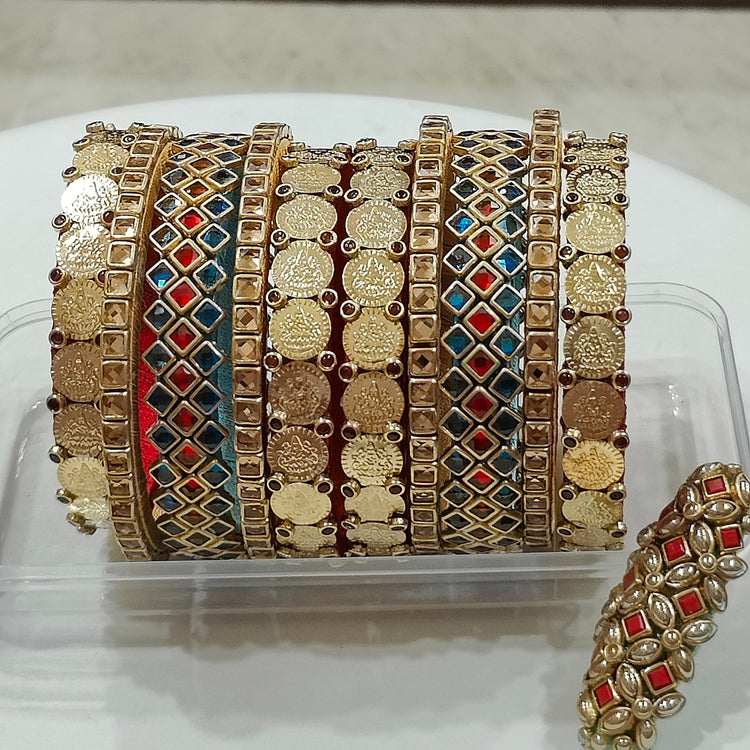 Red & Blue Lakshmi Coin Bangles