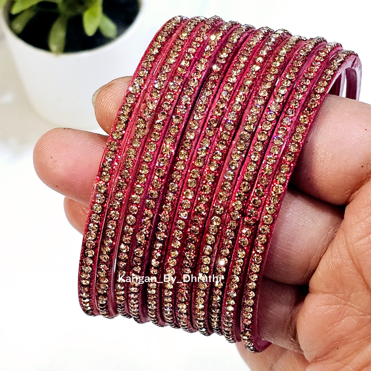 Red Colour Amulya Stone Glass Bangles
