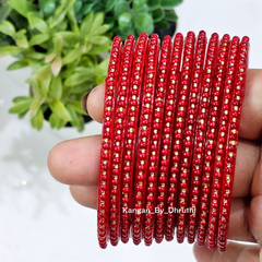 Red Colour Tara Pearl Glass Bangles1