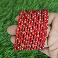 Red Colour Thaamara Lotus Glass Bangles