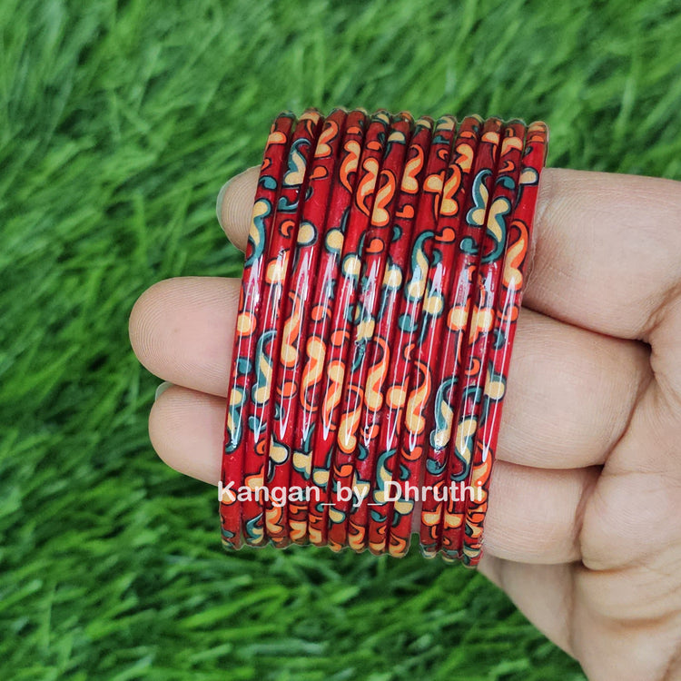 Red Raaga Printed Glass Bangles