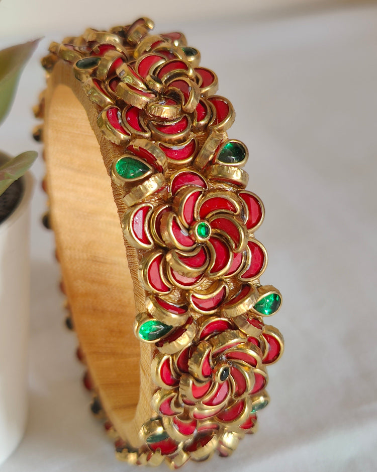 Red Rose Kada Silk Thread Bangle