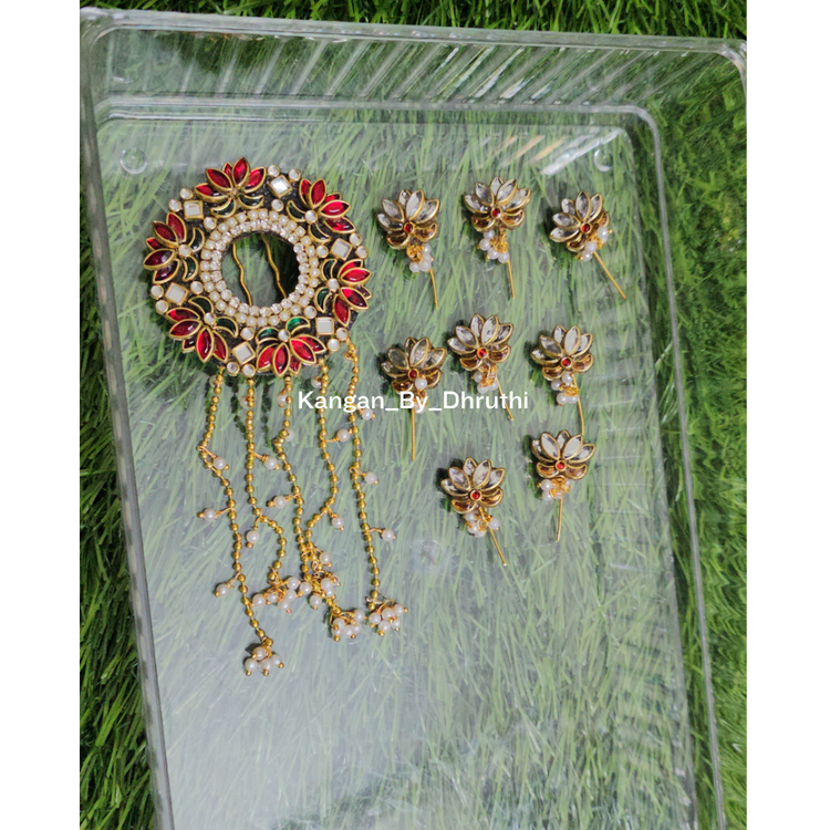 Red and White Lotus Bridal Hair Pins