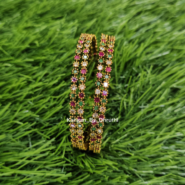 Ruby Pink & Green Antic Finish Bangles3