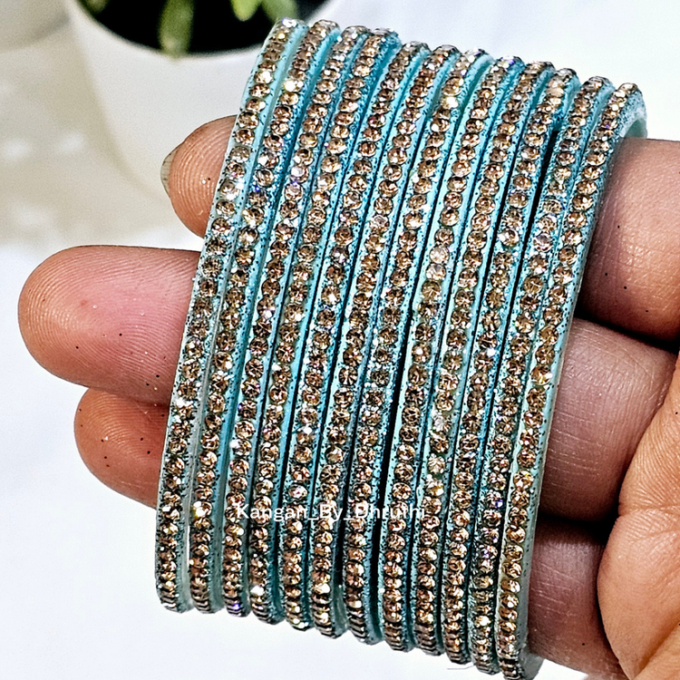 Sky Blue Colour Amulya Stone Glass Bangles