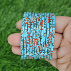 Sky Blue Raaga Printed Glass Bangles
