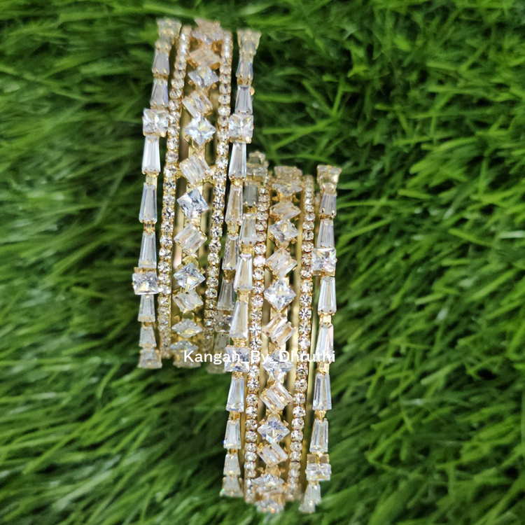 White Crystal Stone Metal Bangles2