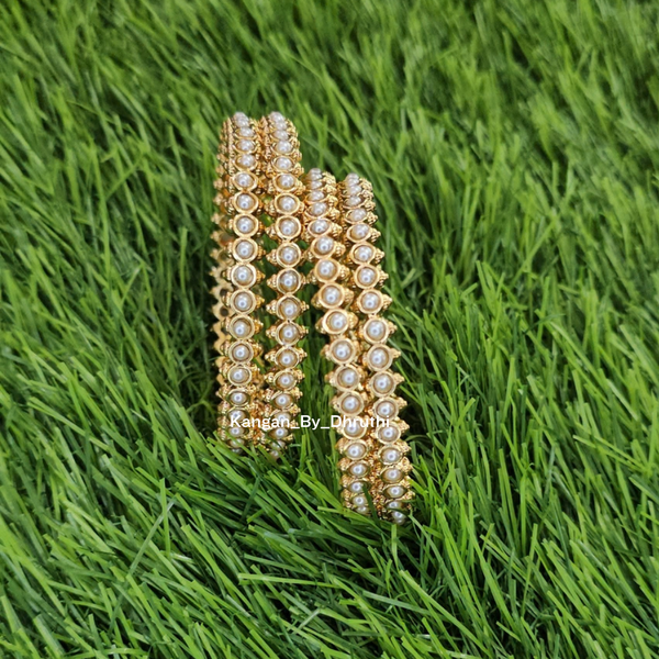 White Pearl Micro-Gold Plated Imitation Side Bangles