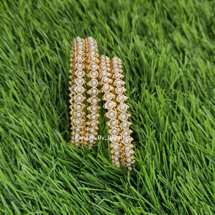 White Pearl Micro-Gold Plated Imitation Side Bangles