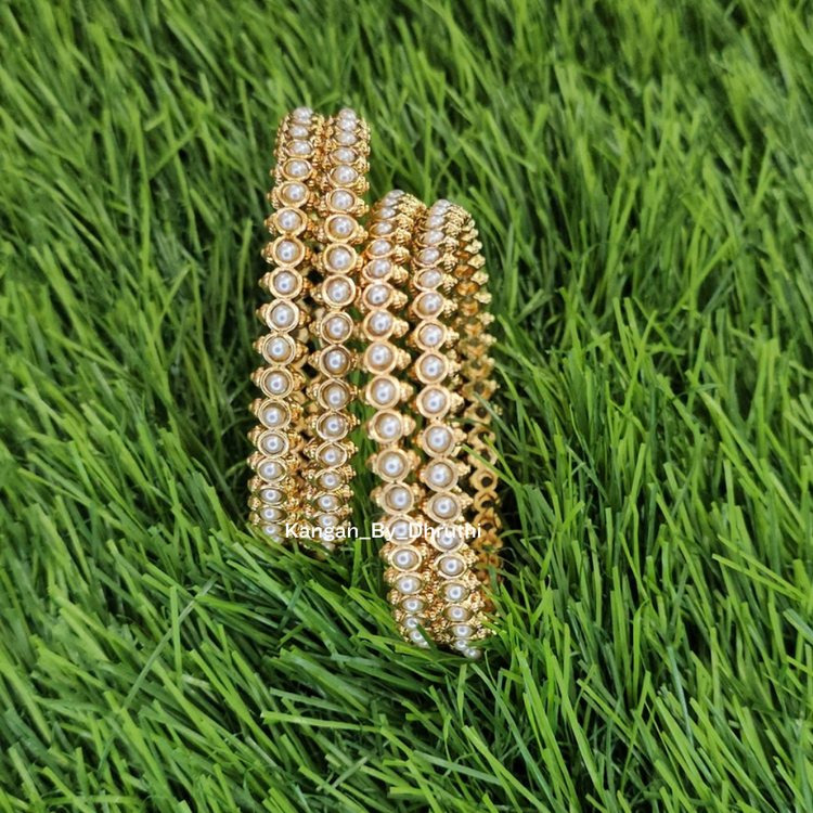 White Pearl Micro-Gold Plated Imitation Side Bangles4