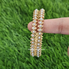 White Pearl Micro-Gold Plated Imitation Side Bangles5