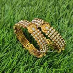White Pearl Micro-Gold Plated Peacock Bangles