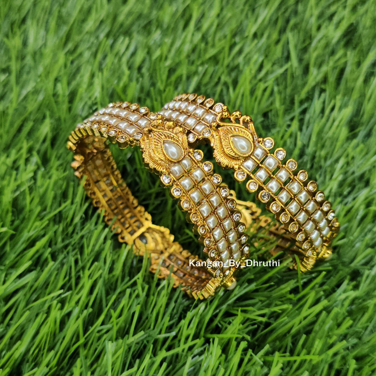White Pearl Micro-Gold Plated Peacock Bangles