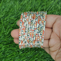 White Raaga Printed Glass Bangles