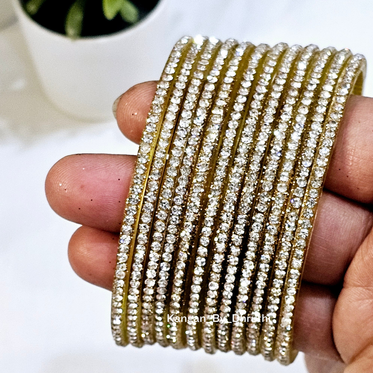 White Stoned Gold Colour Amulya Stone Glass Bangles